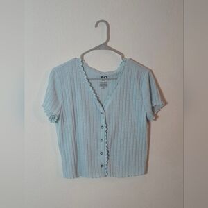 SO Ribbed Button Front Crop Y2K Trendy Top Light Blue Lettuce Edge XXL